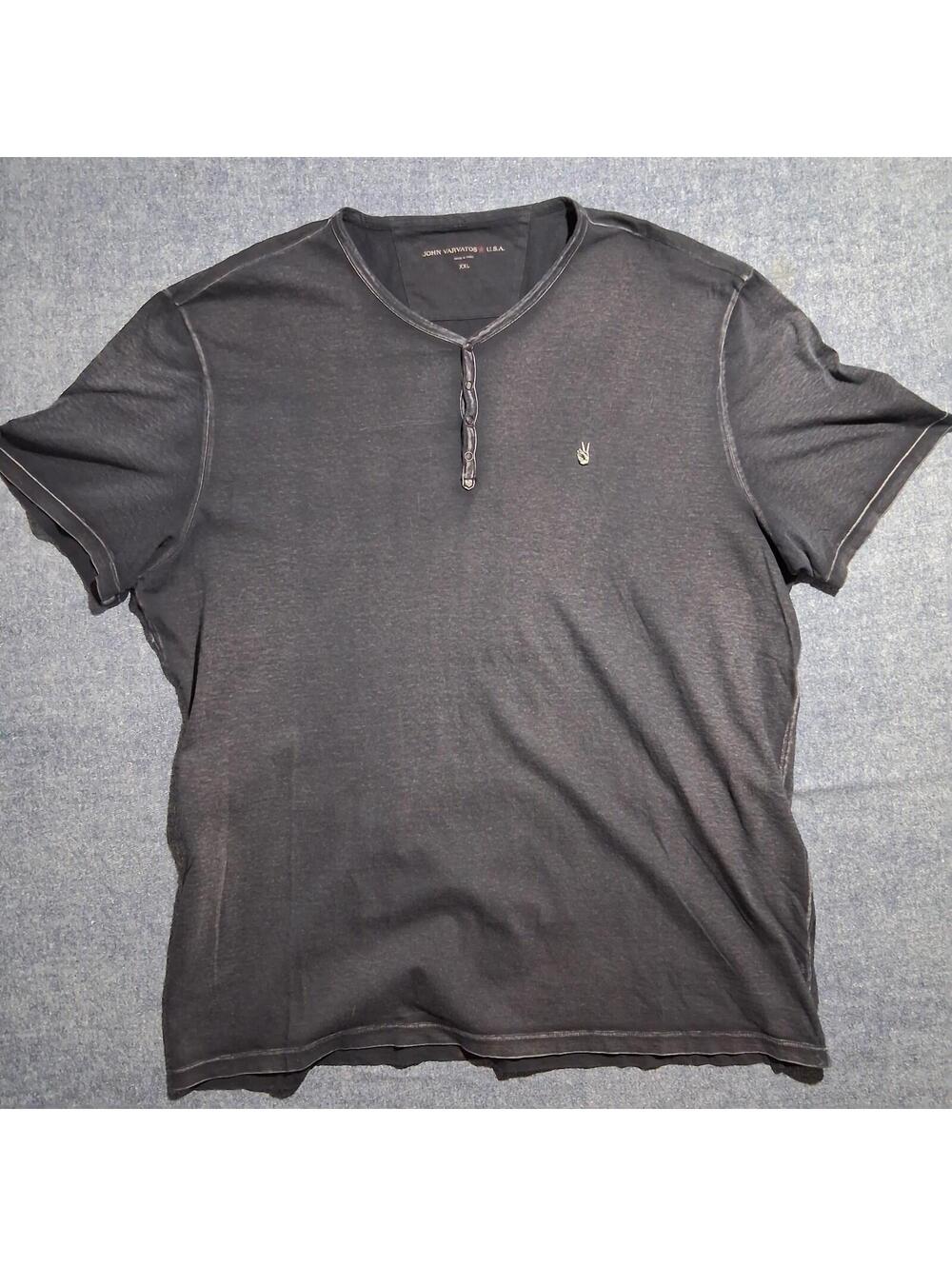 John Varvatos Men's XL Grey/Charcoal 100% Cotton Henley Distressed Look T-Shirt
